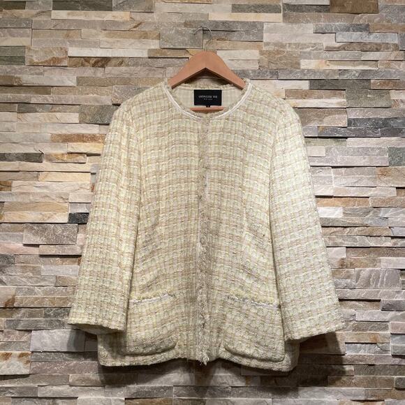 Lafayette 148 16 Tweed Blazer | Bouclé Chartreuse Plaid Career Jacket MSRP $1298 - Picture 7 of 11